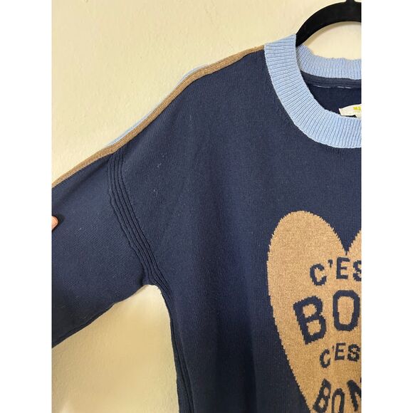 Maeve by Anthropologie Sweater Women’s L C’est Bon Graphic Tunic Blue‎ Preppy - Picture 9 of 12